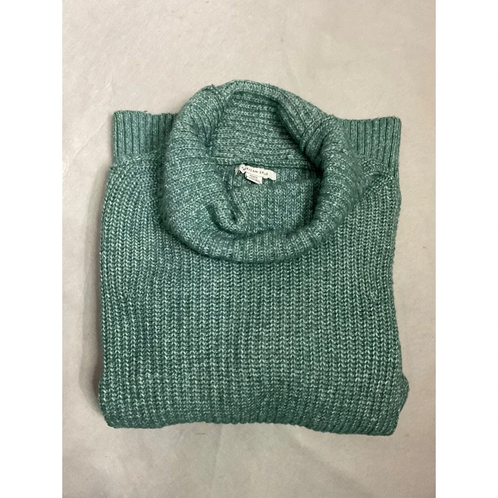 Womens American Eagle Knit Mock Neck Sweater Seafoam Green Ribbed Med